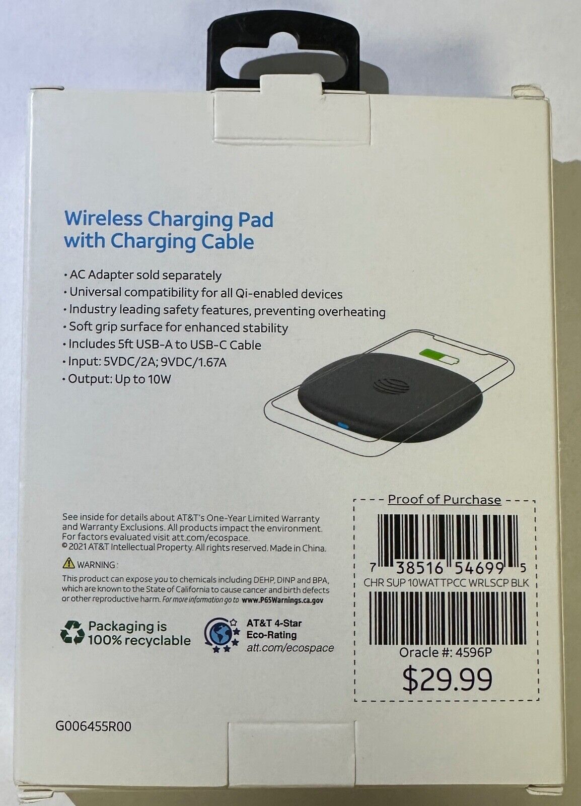 NEW AT&T 10W Qi Wireless Charging Pad Black (Requires USB-A Power Not Included)