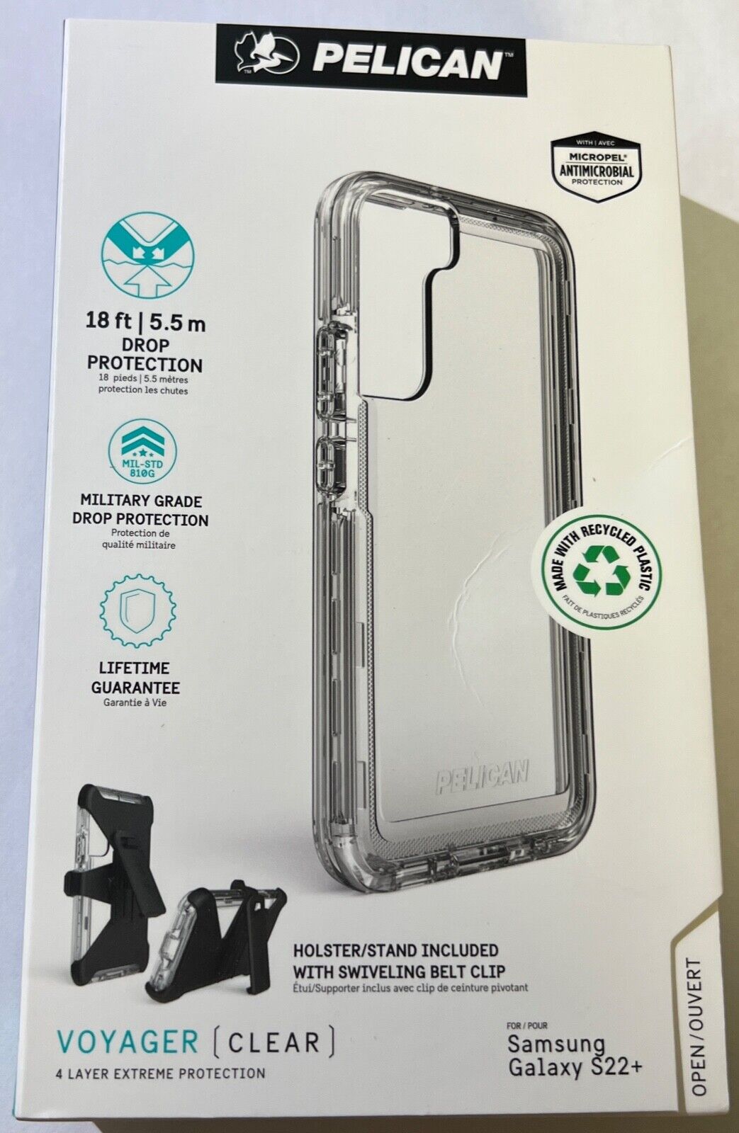 Pelican Voyager Heavy Duty Case w/ Clip for Samsung Galaxy S22+ PLUS ONLY CLEAR