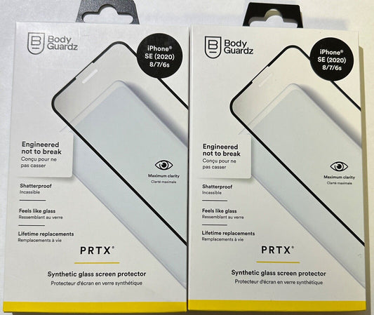 2 Pack BodyGuardz PRTX Synthetic Glass Screen Protector for iPhone SE (2020) / 8