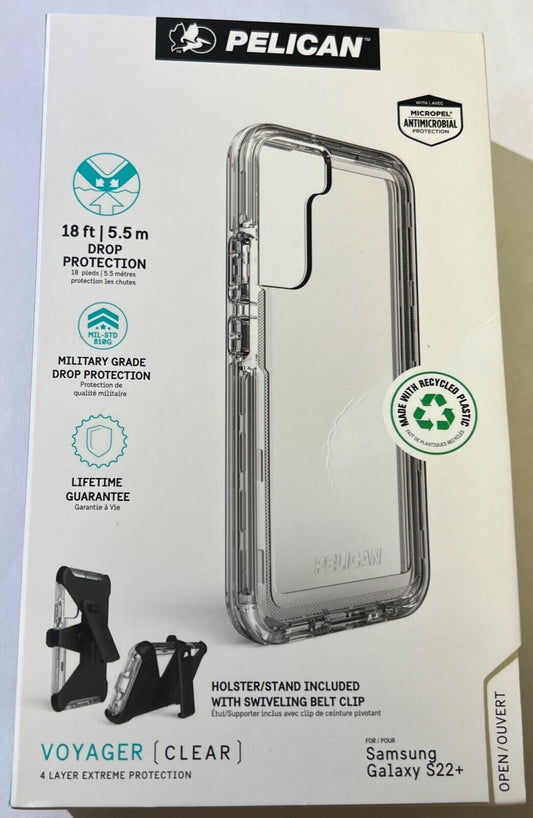 NEW Pelican Voyager Heavy Duty Case w/ Clip for Samsung Galaxy S22+ PLUS CLEAR