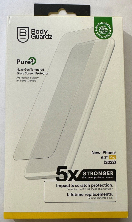 BodyGuardz Pure 3 Tempered Glass Screen Protector for Apple iPhone 14 Pro Max