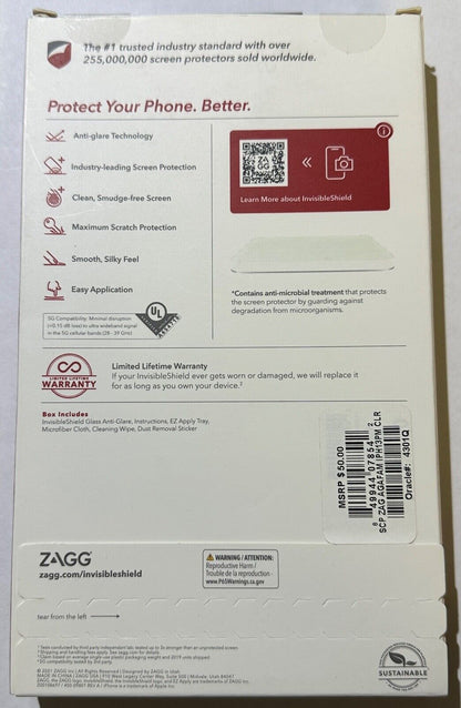 ZAGG Glass Anti-Glare Screen Protector for Apple iPhone 14 PLUS (6.7") Small Cam