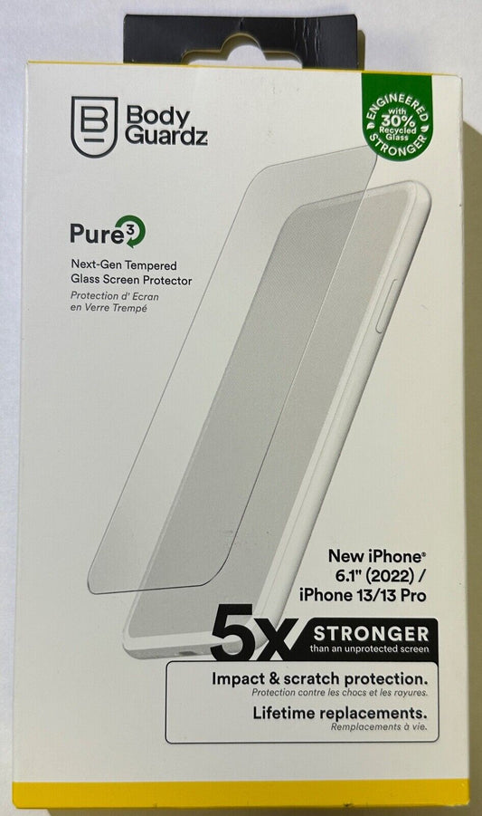 BodyGuardz Pure 3 Tempered Glass Screen Protector for Apple iPhone 14 (6.1")