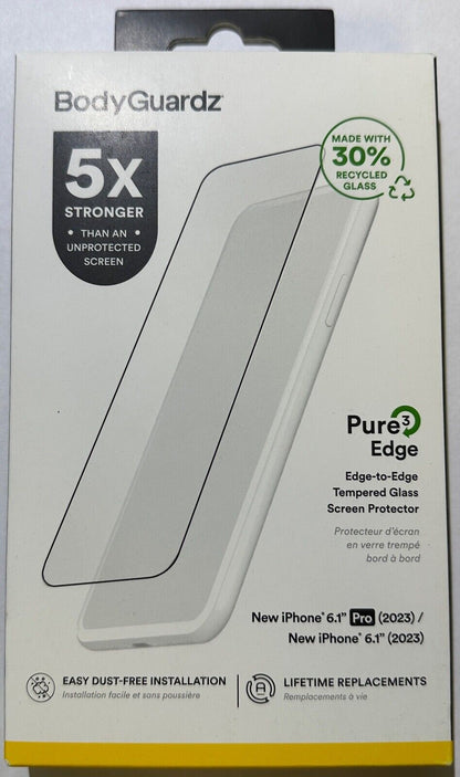 BodyGuardz Pure 3 Edge Glass Screen Protector for Apple iPhone 15 / 15 Pro 6.1"