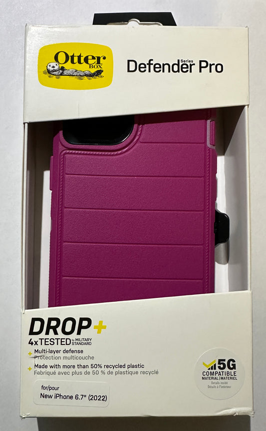 Open Box Otterbox Defender PRO Rugged Case w/Clip for iPhone 14 PLUS (6.7") Pink