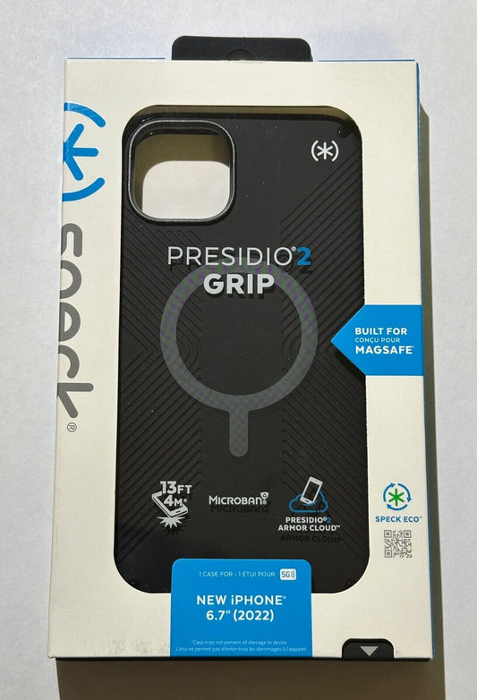 NEW Speck Presidio2 Grip MagSafe Case for iPhone 14 Plus (6.7") Small Cam Black