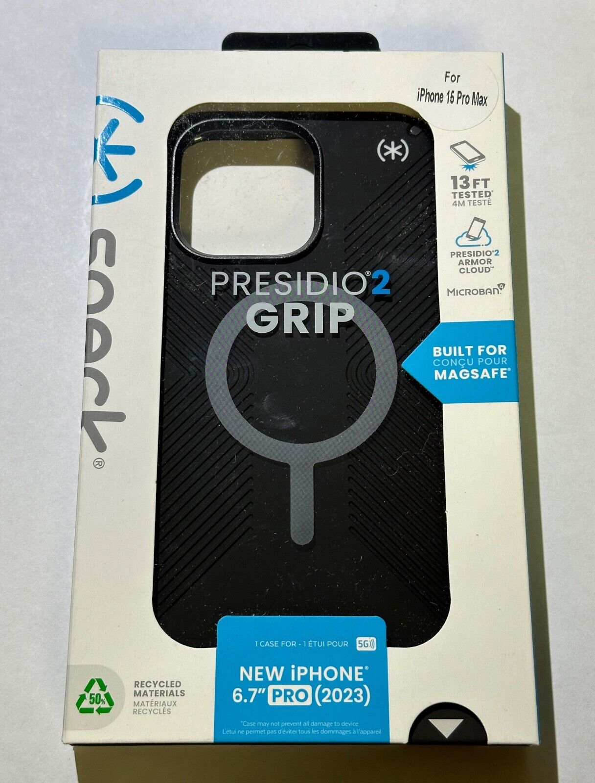 NEW Speck Presidio2 Grip MagSafe Case for iPhone 15 Pro Max (6.7") - Black