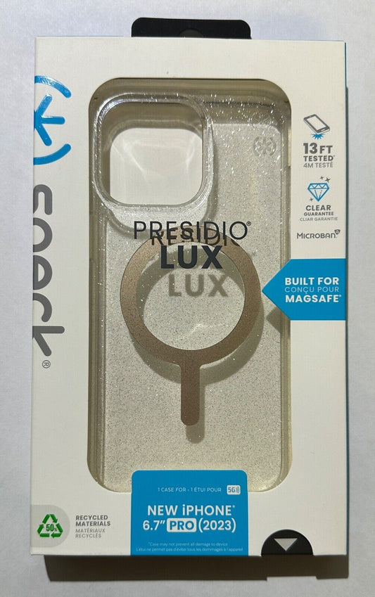 Open Box Speck Presidio Lux Clear Glitter Magnetic Case Apple iPhone 15 Pro Max