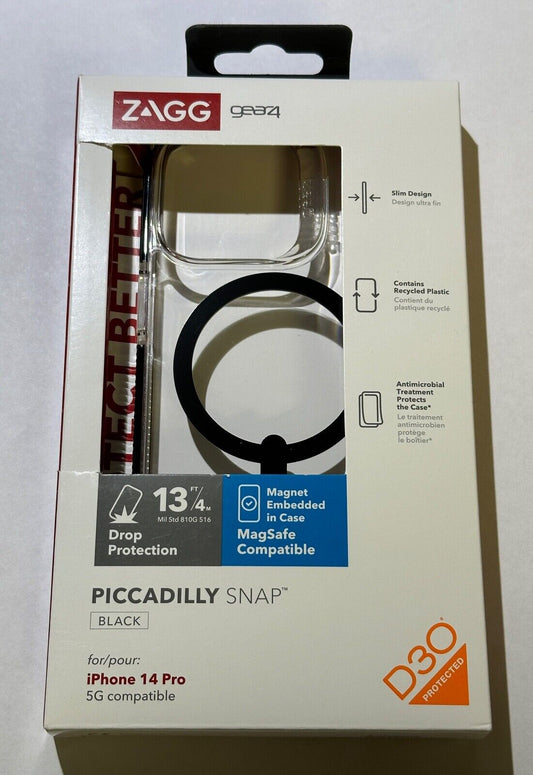 Open Box ZAGG Gear4 Piccadilly Snap Magnetic Case iPhone 14 Pro 6.1" Clear/Black