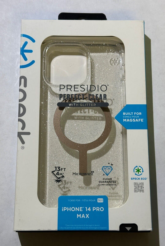 NEW Speck Presidio Perfect-Clear w/Glitter Magnet Case Apple iPhone 14 Pro Max