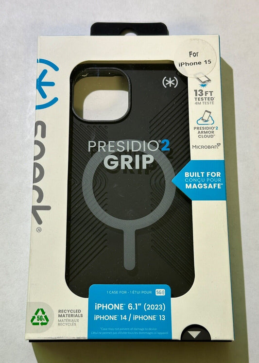 NEW Speck Presidio2 Grip MagSafe Case for iPhone 15 & 14 (6.1") Small Cam - Black