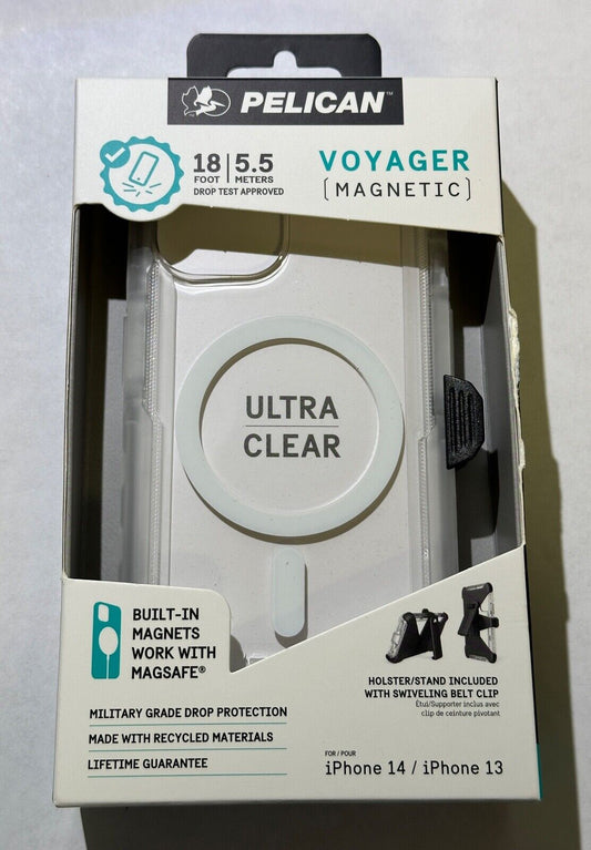 Open Box Pelican Voyager Rugged Magnetic Case w/Clip iPhone 14 / 13 (6.1") Clear