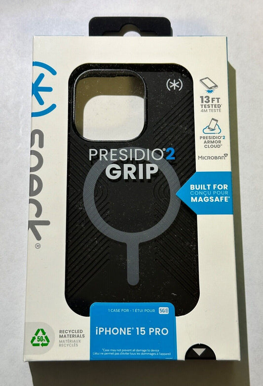 NEW Speck Presidio2 Grip MagSafe Case for iPhone 15 Pro (6.1") - Black