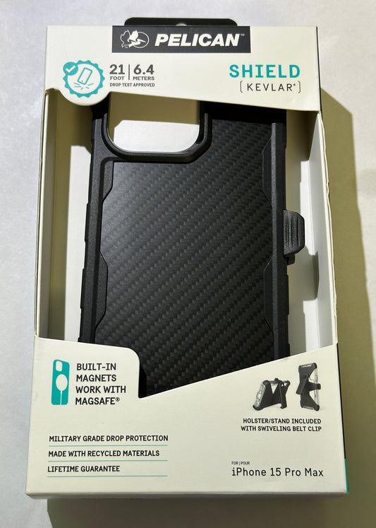 Open Box Pelican Shield Made w/ Kevlar Case & Clip for iPhone 15 Pro Max (6.7")