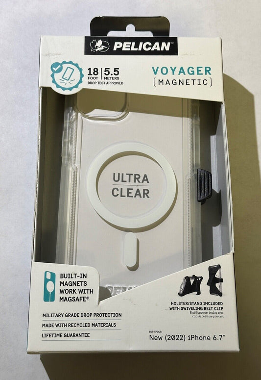 Open Box Pelican Voyager Magnetic Clear Case w/Clip for iPhone 14 Plus 6.7" ONLY