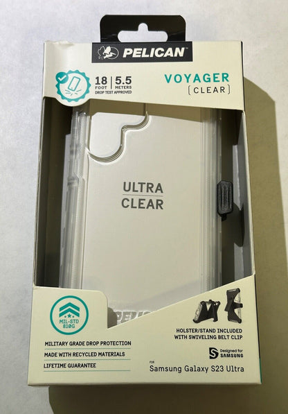 Open Box Pelican Voyager Rugged Case w/ Clip for Samsung Galaxy S23 Ultra Clear