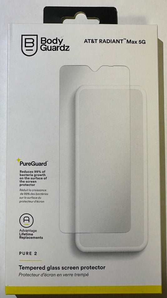 NEW BodyGuardz Pure2 Tempered Glass Screen Protector for AT&T Radiant Max 5G