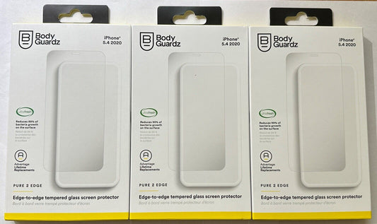 BodyGuardz Pure2 Tempered Glass Screen Protector for iPhone 12 mini 5.4" 3-Pack