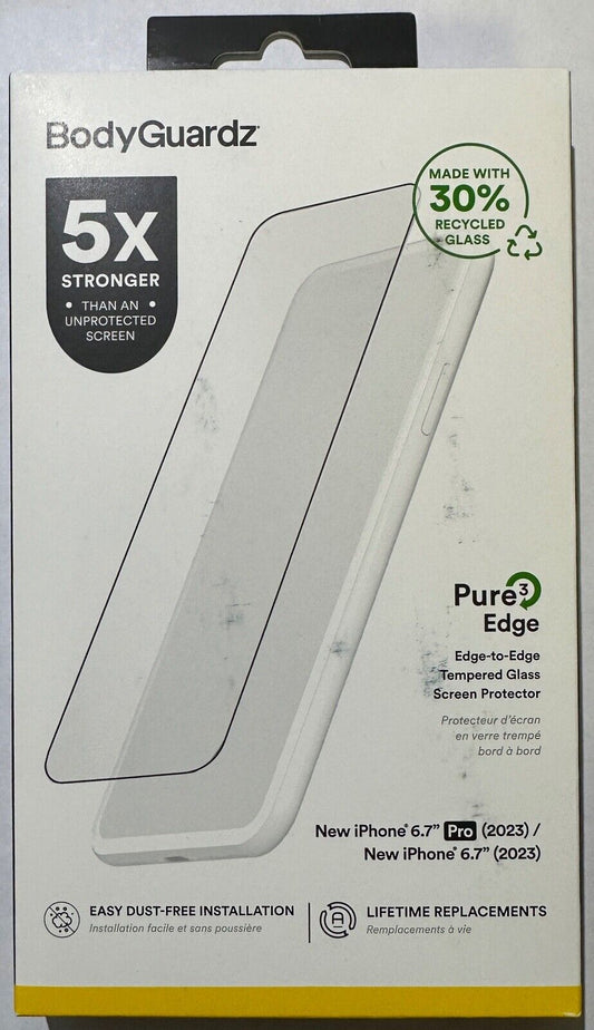 BodyGuardz Pure 3 Edge Glass Screen Protector for Apple iPhone 15 Pro Max (6.7")