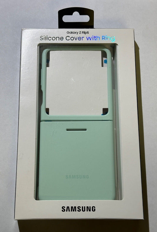 NEW Samsung Z Flip 5 Silicone Cover with Ring - Ocean Green (Official Accessory) EF-PF731TMEGUS